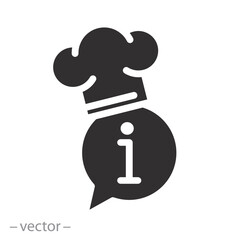 advice or recipe from the chef, culinary information icon, questions and cooking details, flat vector illustration