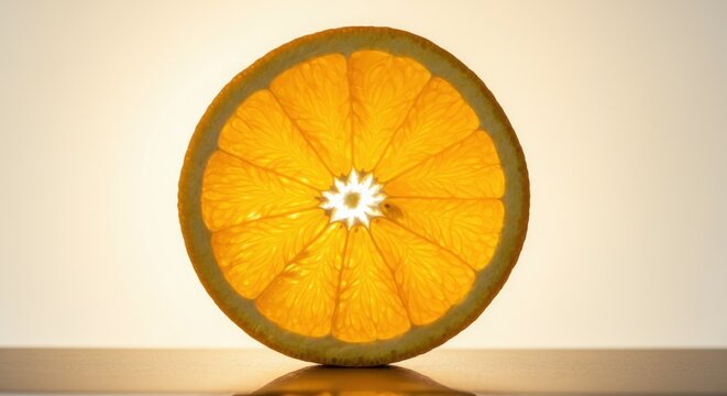 Sliced orange backlit display with bright juicy texture