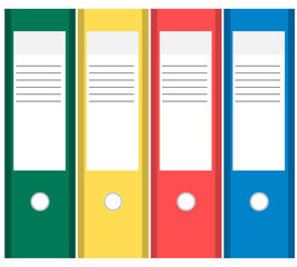 Set of colourful lever arch binders or folders isolated on a transparent background