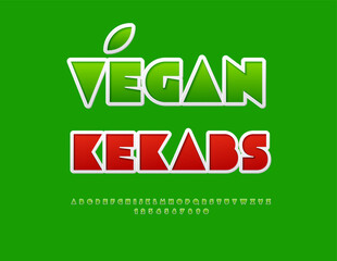 Vector Gourmet poster Vegan Kebab. Big Green Font. Abstract style Alphabet Letters and Numbers set.