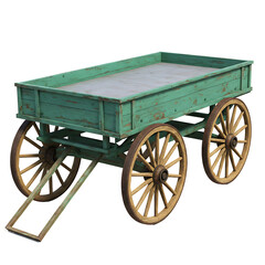 Fototapeta premium Vintage Wooden Farm Cart with Wheels on Transparent Background 