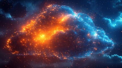 Digital cloud, data network, stormy night sky,  conceptual graphic design