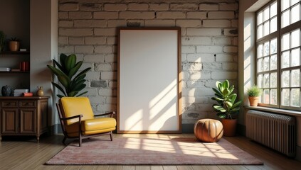 mock up poster with vintage hipster loft interior background