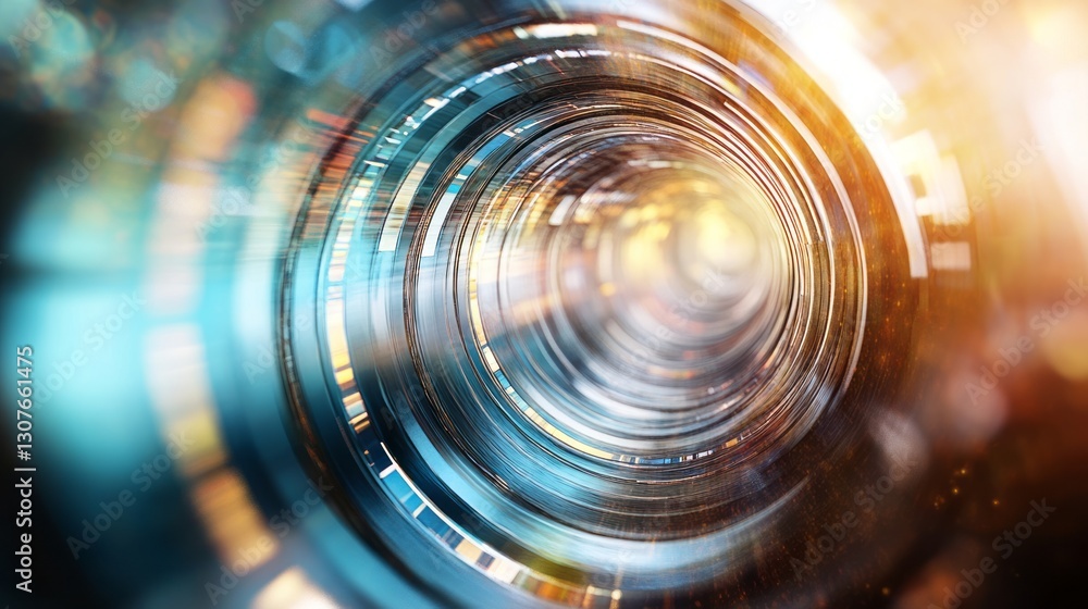 Poster abstract futuristic background with circular digital elements and a blurred camera lens. concept of 
