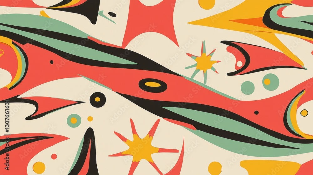 Poster abstract pattern with a white background. it features a variety of colorful shapes and lines in diff