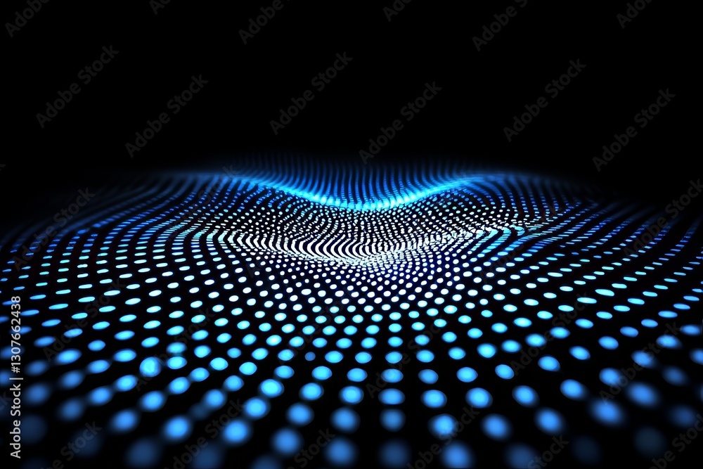 Poster a dark background featuring an abstract blue design comprised of interconnected lines and dots symbo