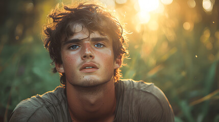 Portrait of a guy doing fitness outdoors.