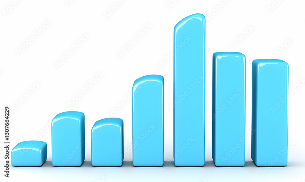 Poster blue bar graph with increasing values representing growth and progress