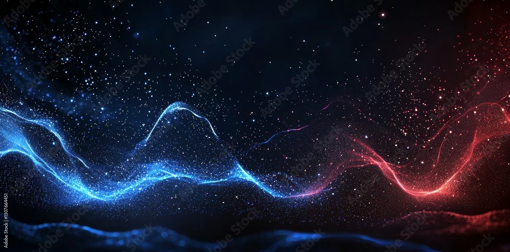 Poster a design with a blue and red background that includes stars and a red line