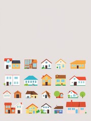 Charming Row of Colorful Houses with Lush Greenery and Clear Blue Sky in a Peaceful Residential Area