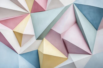 Colorful geometric 3D abstract background with pastel pink, blue, and yellow tones. Ideal for modern branding, digital art, and stylish compositions