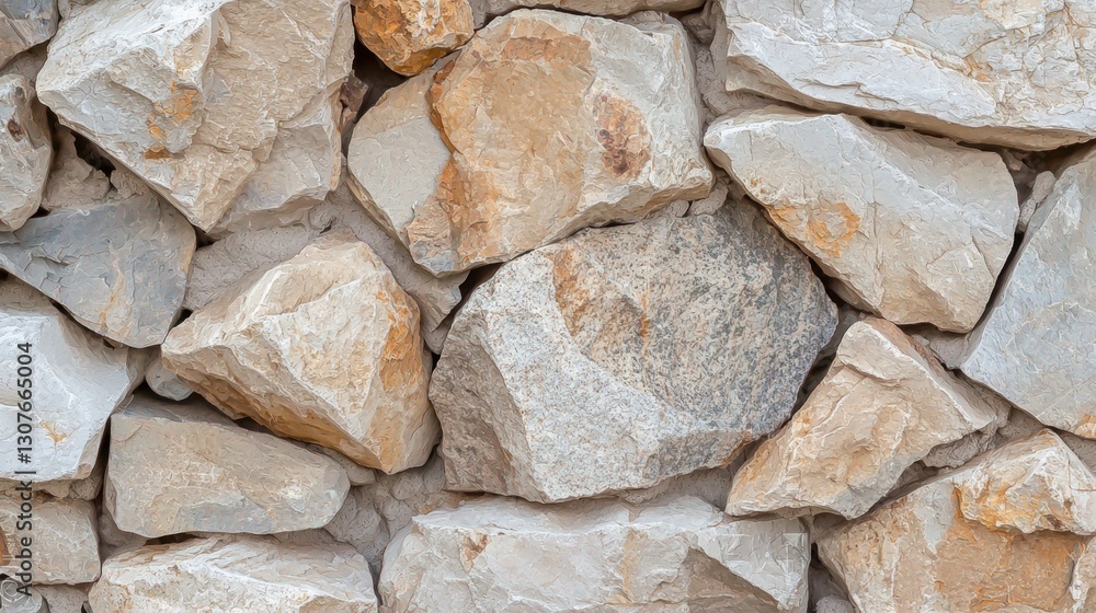 Poster close-up of a wall made up of small, irregularly shaped rocks. the rocks are of different sizes and 