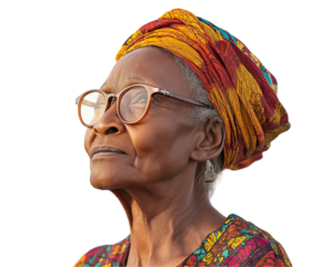 Graceful Nigerian Elderly Woman In Vibrant Traditional Attire With A Warm Smile: A Portrait Of Wisdom And Elegance