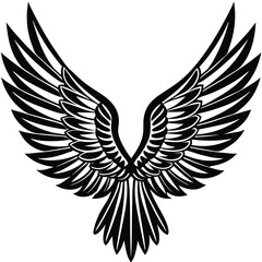 Bold Black and White Eagle Line Art - Vector Illustration,
Flying Hawk Tattoo Design - Monochrome Digital Artwork,bird's wing