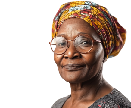 Graceful Nigerian Elderly Woman In Vibrant Traditional Attire With A Warm Smile: A Portrait Of Wisdom And Elegance