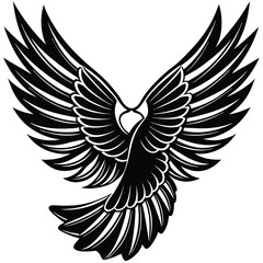 Bold Black and White Eagle Line Art - Vector Illustration,
Flying Hawk Tattoo Design - Monochrome Digital Artwork,bird's wing