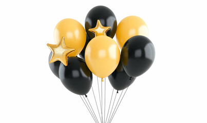 Bright Celebration Balloons in Black and Gold with Star Shapes