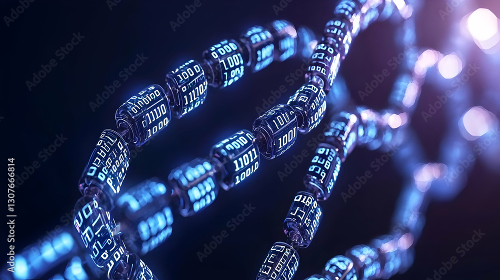 Poster digital dna strand with binary code illustrating data representation