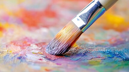 Obraz premium Watercolor paintbrush close-up art supplies