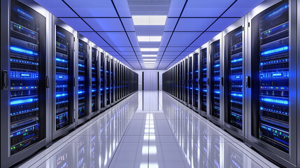 Data center operations high-tech facility server room environment modern infrastructure interior view digital innovation
