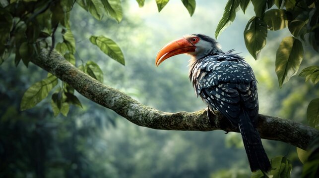 Red-billed Hornbill Close-up: Detailed Feathers - Powered by Adobe