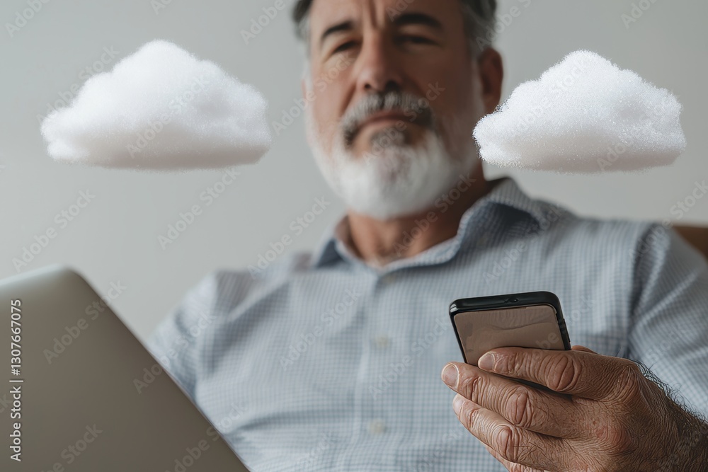Poster the hand cloud is a symbol of cloud computing, demonstrating its function in data storage, data tran