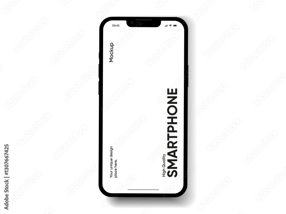 Poster Realistic smartphone mockup. Mobile phone vector with isolated on white background. Device front view. 3D mobile phone with shadow. Realistic, high quality smart phone mockup for ui ux presentation.