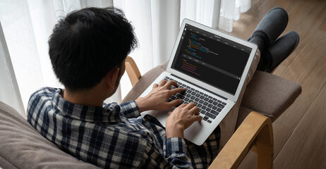 Software development programming on computer screen for modish application and program coding