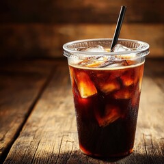 Refreshing iced drink served in clear cup with ice cubes.