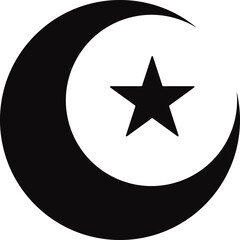 Crescent Moon and Star Symbol: Islamic Icon, Vector Graphic