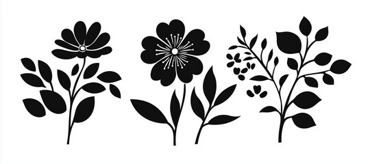 Obraz premium A vertical poster with groovy floral botanicals in a naive retro hippie design, evoking the 60s and 70s, placed on a black background featuring abstract wavy flower shapes
