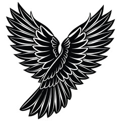 Bold Black and White Eagle Line Art - Vector Illustration,
Flying Hawk Tattoo Design - Monochrome Digital Artwork,bird's wing
