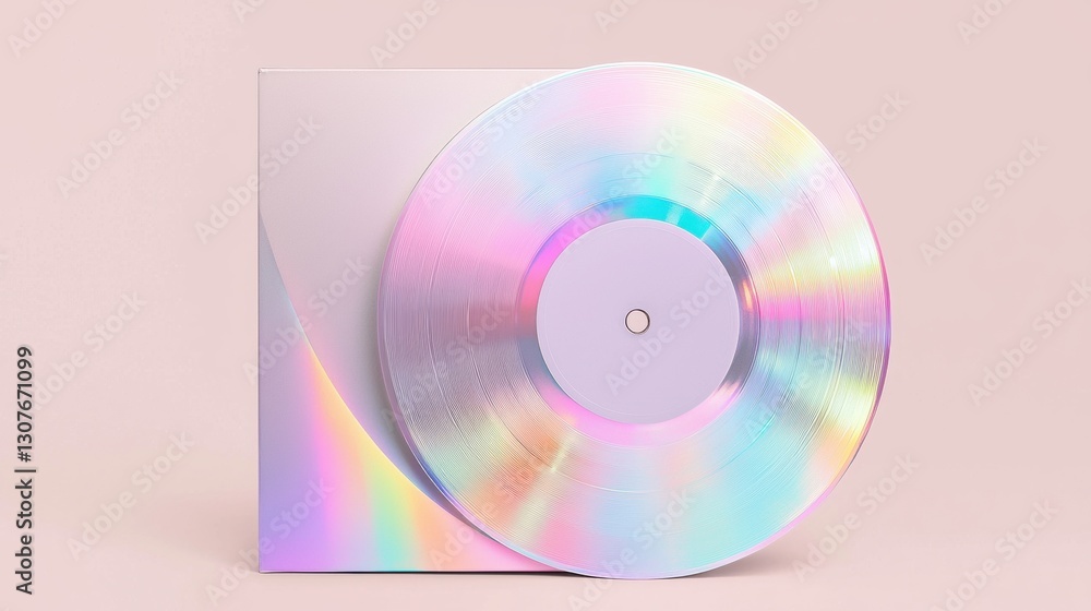 Poster 3d rendering of a cd or vinyl record. the cd is placed on a white surface with a pink background. th