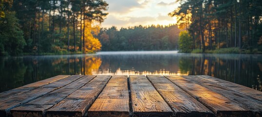 Serene lakeside retreat a rustic table amidst natures tranquility