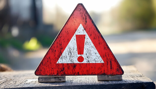 Red triangular warning sign with an exclamation mark, signaling caution or alert for safety or hazard