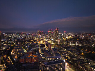 Deansgate Square Manchester Skyline Captured at Dusk Featuring Illuminated Urban Scene