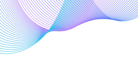 Abstract background with lines and waves. Medium banner size. Element for design isolated on white. Vector background for brochure, booklet, flyer, poster. Colorful gradient. Blue and purple 