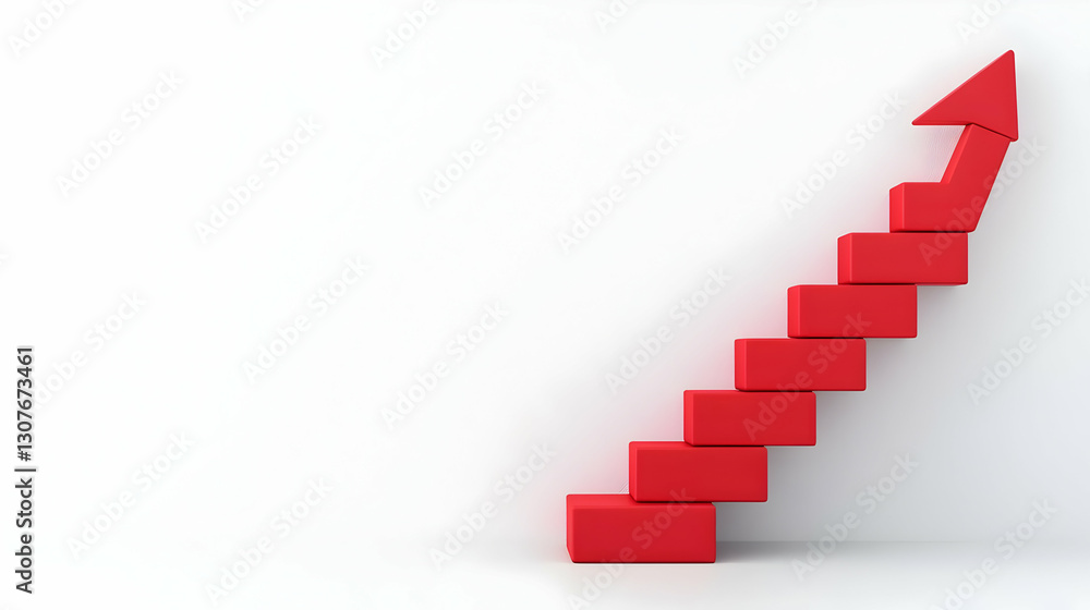 Poster red block steps with arrow representing growth and progression