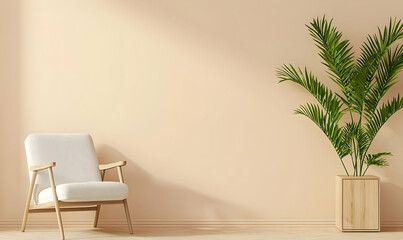 Modern Minimalist Living Room with Light Color Palette and Plant