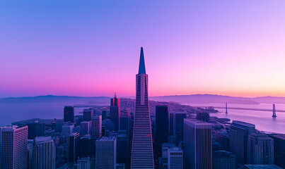 Fototapeta premium Stunning Sunset Over San Francisco Skyline with Iconic Tower Views