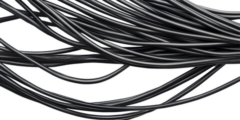 Black cables, wires kept on white or transparent background, with clipping path