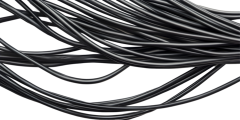 Black cables, wires kept on white or transparent background, with clipping path