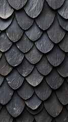 Textured slate roof showcasing intricate overlapping tiles in natural tones reflecting light