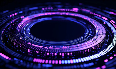 Abstract Digital Circuit with Neon Colors in Dark Background