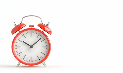 Vintage Red Alarm Clock on a Clean White Background, Time Concept