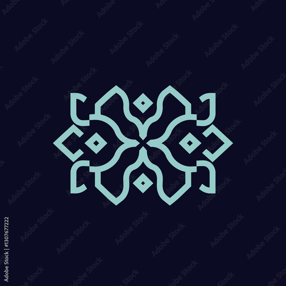 Poster intricate geometric patterns in light blue on dark background showcasing modern flat design style ve