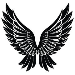 Bold Black and White Eagle Line Art - Vector Illustration,
Flying Hawk Tattoo Design - Monochrome Digital Artwork,bird's wing