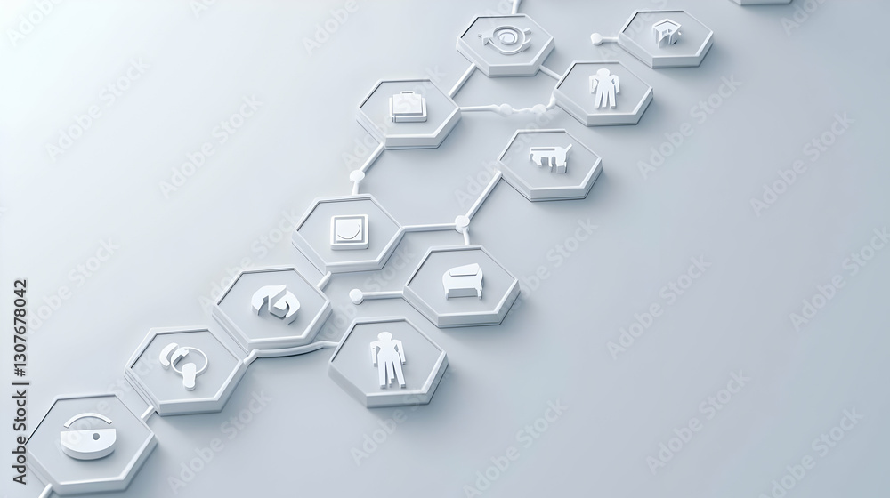 Poster modern technology icons in hexagonal shapes on light background