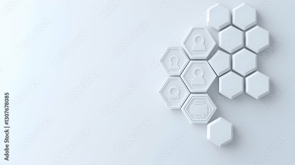 Poster modern hexagonal tiles with iconography on minimalist background