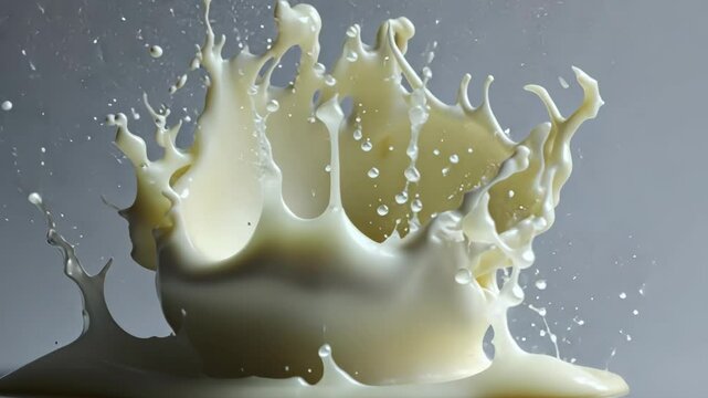 Milk splash captured in motion with droplets flying in a dynamic display of liquid energy